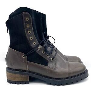 Casta “The Missy” Leather & Suede Combat Boot in Brown/Black